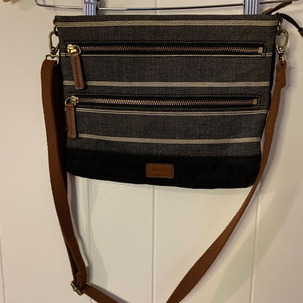 Fossil Striped Blue Denim Canvas Crossbody
